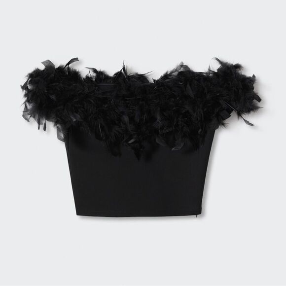Mango off shoulder crop top with feathers - Picture 1 of 9